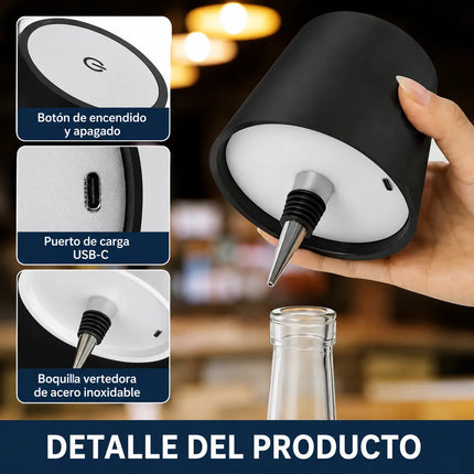 Lampara Led Recargable Para Botella Táctil Usb-c 3 Tonos Luz