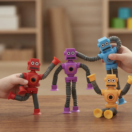 4 Robots Tubo Pop Sensorial Antiestres Con Ventosa Juguete