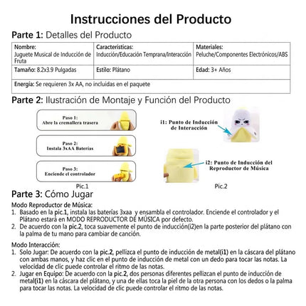 Juguete Peluche De Platano Muñeco Interactivo Sensor Tactil