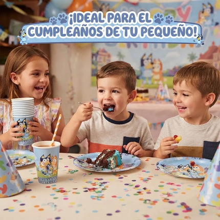 Kit Fiesta Infantil Bluey Platos Vasos Popotes Niños 30 Pzas