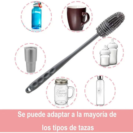 2 Cepillos Lavar Botellas Silicona Mango Largo Termos Vasos