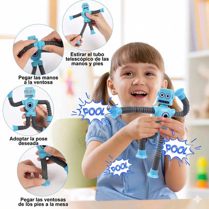 4 Robots Tubo Pop Sensorial Antiestres Con Ventosa Juguete