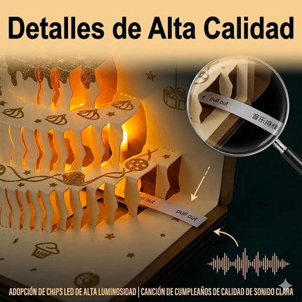 Tarjeta De Cumpleaños 3d Regalo Musica Y Sobre De Dinero Dorado Oscuro