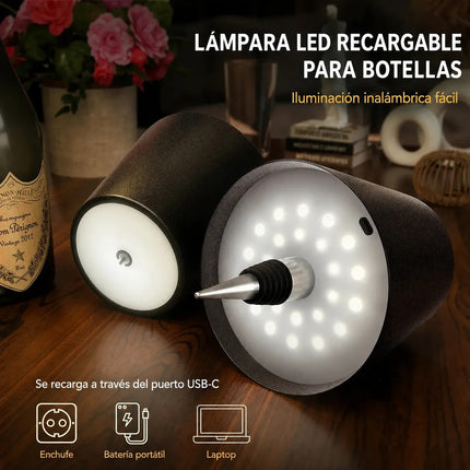 Lampara Led Recargable Para Botella Táctil Usb-c 3 Tonos Luz