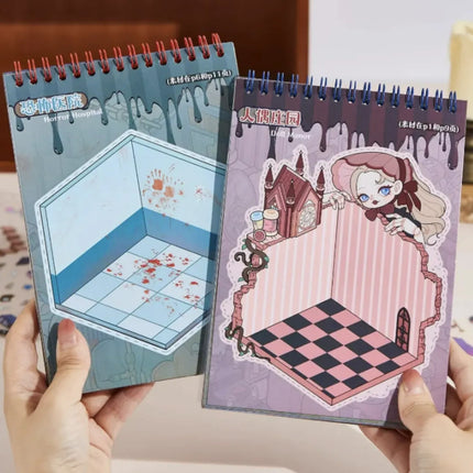 Libro De Calcomanías Escenarios De Halloween Terror Kawaii
