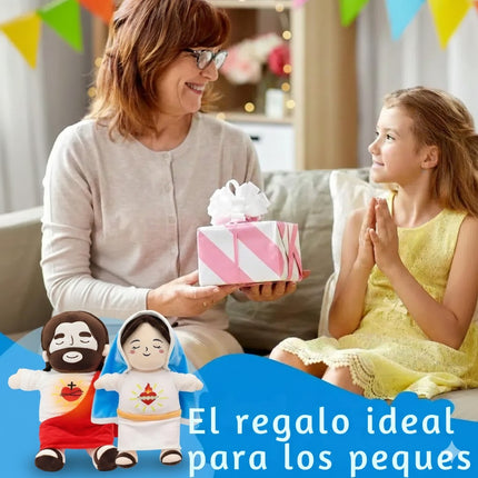 Muñecos de Peluche Virgen María y Jesús Luz Respiración y Sonidos Relajantes Kit Infantil