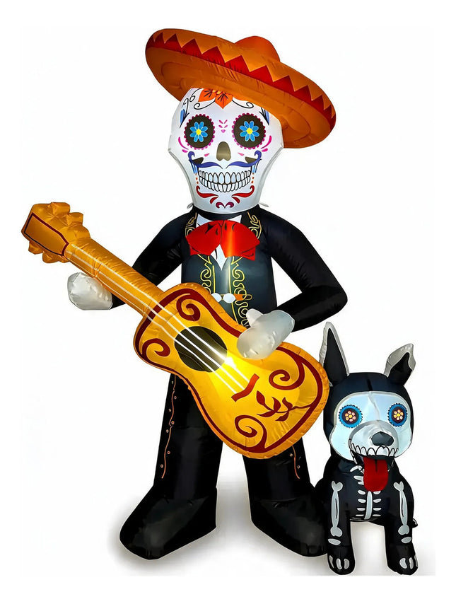 Inflable Halloween Dia De Muertos Catrin Perro Luz Led 1.8m
