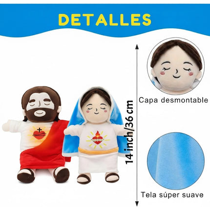 Muñecos de Peluche Virgen María y Jesús Luz Respiración y Sonidos Relajantes Kit Infantil