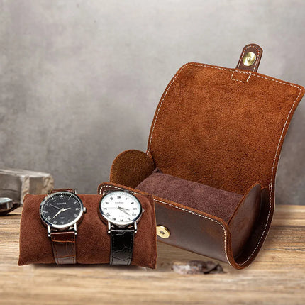 Estuche De Cuero Genuino Para Relojes 2 Espacios Elegante