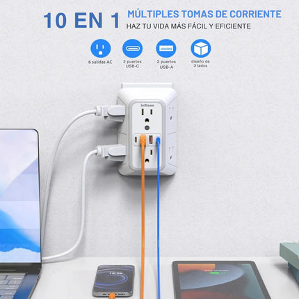 Multicontacto Pared 10 Salidas De Corriente Usb C Regleta