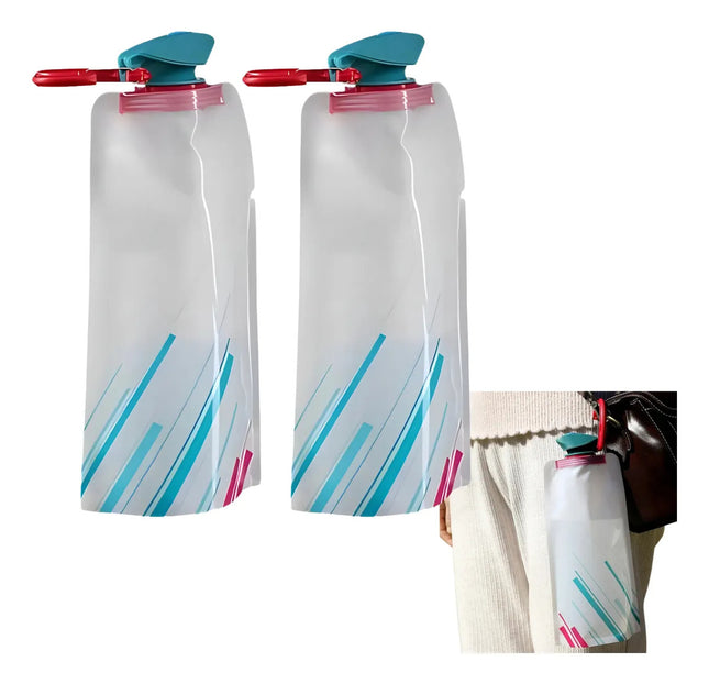 2pzas Botella De Agua Plegable 700ml Bolsa Para Agua Viaje
