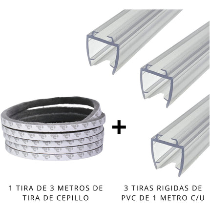 3m Burlete Rigido Sello Puerta Cristal 10mm Con Tira Cepillo