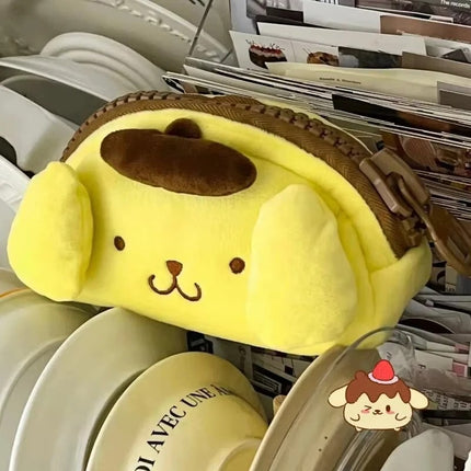 Lapicera de Peluche Pompompurin Sanrio con Cierre Grueso, Estuche Escolar Suave