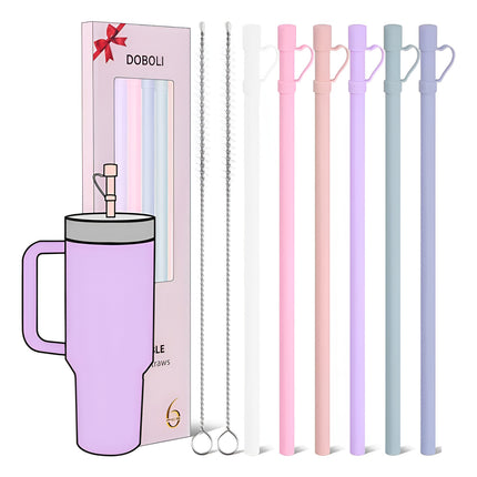 6 Pzas Popotes Silicona Reutilizables Para Taza Stanley