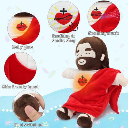 Muñecos de Peluche Virgen María y Jesús Luz Respiración y Sonidos Relajantes Kit Infantil