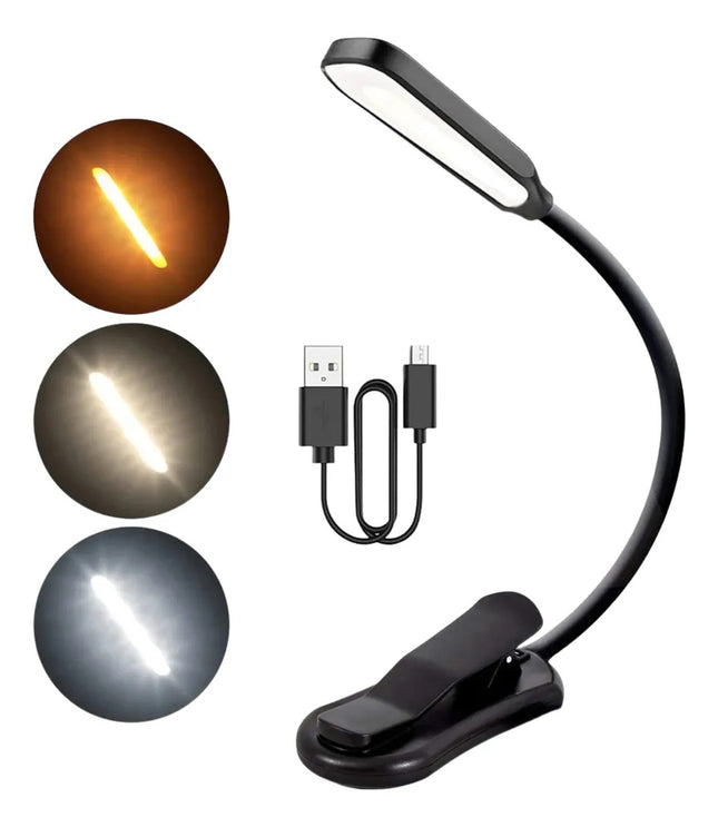Lámpara Lectura Para Libro Clip Recargable Usb Flexible Led