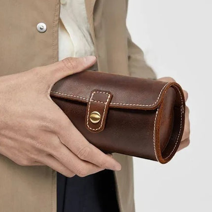 Estuche De Cuero Genuino Para Relojes 2 Espacios Elegante