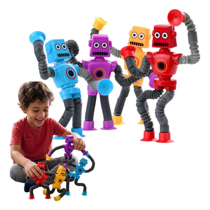 4 Robots Tubo Pop Sensorial Antiestres Con Ventosa Juguete