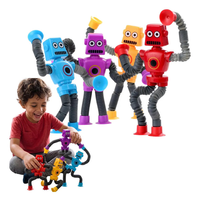 4 Robots Tubo Pop Sensorial Antiestres Con Ventosa Juguete