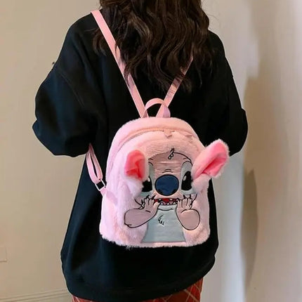 Mochila Stitch Regreso A Clases Peluche Felpa Bolso Escolar Para Niños Y Niñas