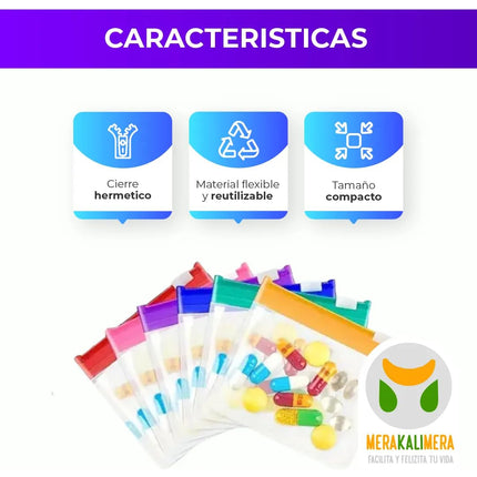 7 Bolsas Pastillero Semanal Reutilizable Viaje Tipo Ziploc