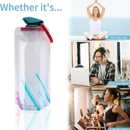 2pzas Botella De Agua Plegable 700ml Bolsa Para Agua Viaje