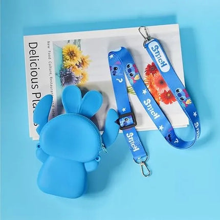 Bolso Monedero Stitch De Silicona Correa Para Niñas Y Niños