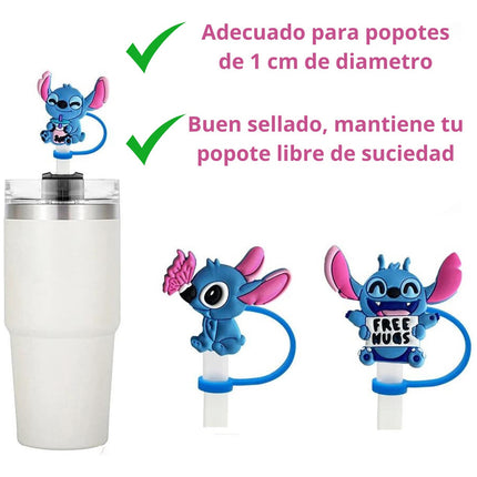 8 Pzs Tapadera Tapon Para Popotes 1cm De Lilo Y Stitch Angel