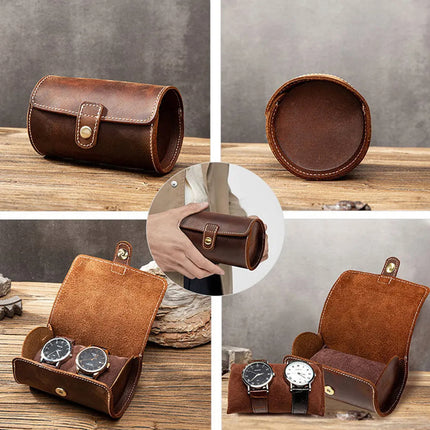 Estuche De Cuero Genuino Para Relojes 2 Espacios Elegante