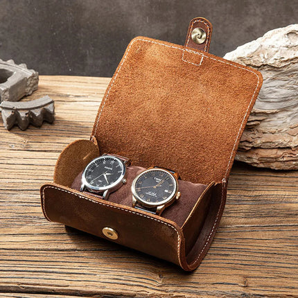 Estuche De Cuero Genuino Para Relojes 2 Espacios Elegante