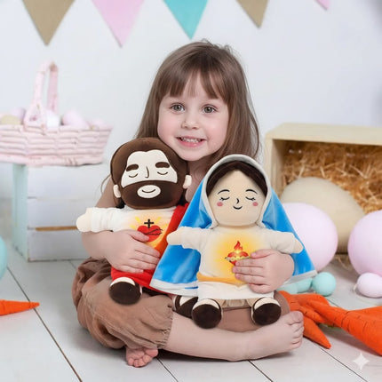Muñecos de Peluche Virgen María y Jesús Luz Respiración y Sonidos Relajantes Kit Infantil