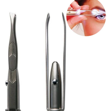 Pinzas Portátiles De Acero Quitacejas Con Luz Led Maquillaje