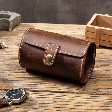 Estuche De Cuero Genuino Para Relojes 2 Espacios Elegante