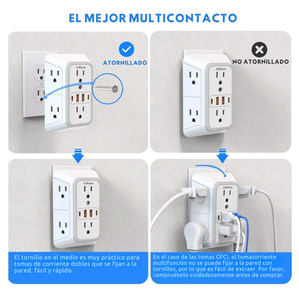 Multicontacto Pared 10 Salidas De Corriente Usb C Regleta