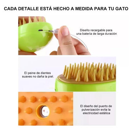 Cepillo Peine 3 En 1 Vapor Gatos Perros Mascotas Limpiador