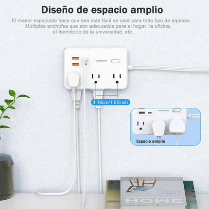 Multicontacto Extension Protector Sobretensión 6 Tomas 4 Usb