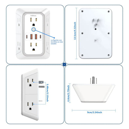 Multicontacto Pared 10 Salidas De Corriente Usb C Regleta