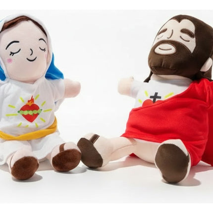 Muñecos de Peluche Virgen María y Jesús Luz Respiración y Sonidos Relajantes Kit Infantil