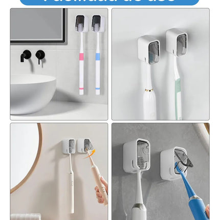 Soporte Cepillos Dientes Pared Baño C/tapa Antipolvo X2