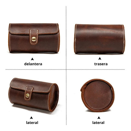 Estuche De Cuero Genuino Para Relojes 2 Espacios Elegante