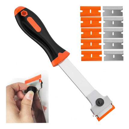 Kit Raspador De Mango Largo + 5 Cuchillas Metal Y 5 Plástico