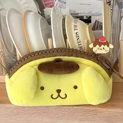 Lapicera de Peluche Pompompurin Sanrio con Cierre Grueso, Estuche Escolar Suave