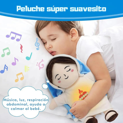 Muñecos de Peluche Virgen María y Jesús Luz Respiración y Sonidos Relajantes Kit Infantil