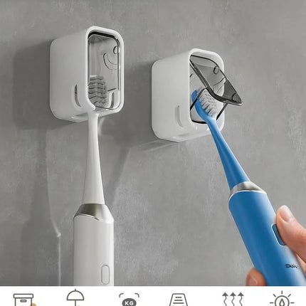Soporte Cepillos Dientes Pared Baño C/tapa Antipolvo X2