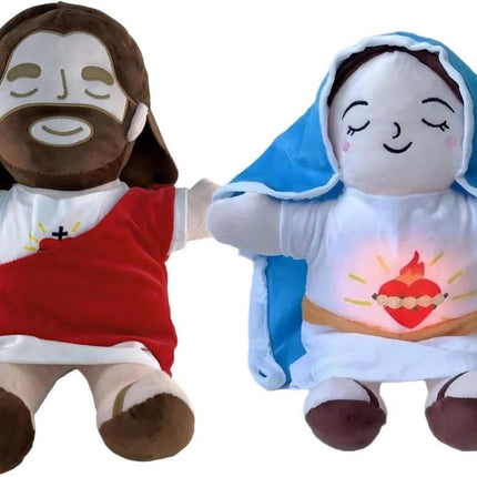 Muñecos de Peluche Virgen María y Jesús Luz Respiración y Sonidos Relajantes Kit Infantil