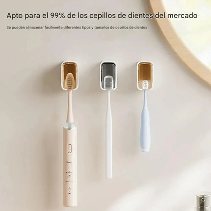 Soporte Cepillos Dientes Pared Baño C/tapa Antipolvo X2