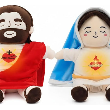 Muñecos de Peluche Virgen María y Jesús Luz Respiración y Sonidos Relajantes Kit Infantil