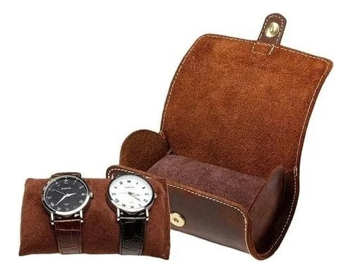 Estuche De Cuero Genuino Para Relojes 2 Espacios Elegante