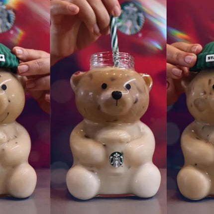 Vaso Starbucks Bearista Osito Oso Cristal Vidrio Bebida Fria
