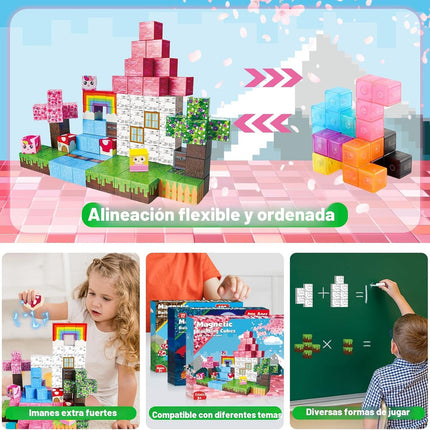 100 Cubos Magnéticos Construcción Minecraft Arcoiris Niñas